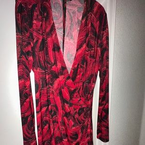 Faux wrap dress long sleeve, red print